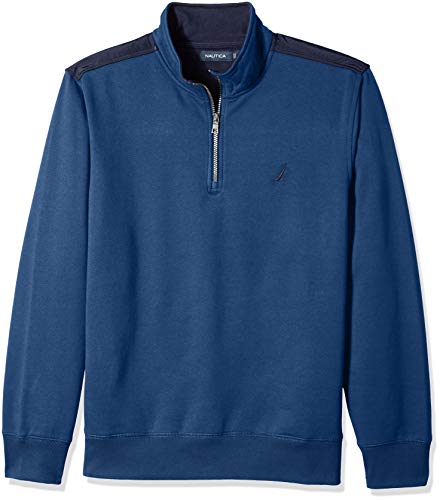 Nautica Herren Fleece-Pullover mit 1/4-Reißverschluss Sweatshirt, Blau-Monaco Blue, Medium von Nautica