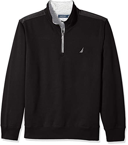 Nautica Herren Fleece-Pullover mit 1/4-Reißverschluss Sweatshirt, True Black, Small von Nautica