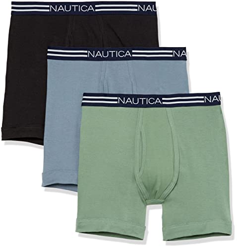 Nautica Herren Klassische Boxershorts aus Baumwolle, 3er-Pack Retroshorts, Schwarz/Dark Ivy/Summit Blue, Medium von Nautica