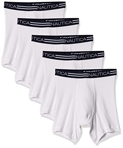 Nautica Herren Klassische Baumwoll-Boxershorts, Multipack Retroshorts, Weiß, 5 Stück, X-Large von Nautica