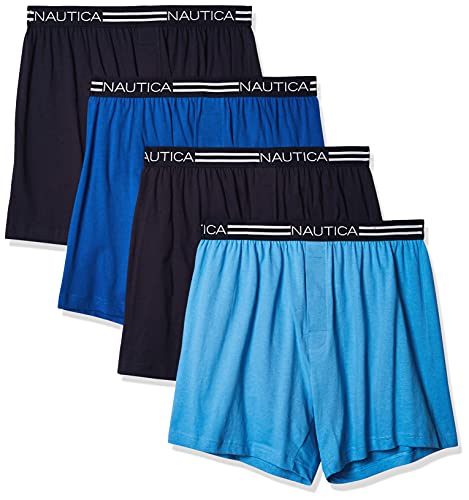 Nautica Herren Klassische Baumwoll Boxershorts, Peacoat/Aero Blue/Sea Cobalt 4 Stück, Small von Nautica