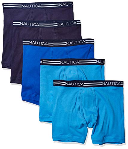 Nautica Herren Klassische Boxershorts aus Baumwolle, Multipack Retroshorts, Peacoat/Aero Blue/Sea Cobalt, 5 Stück, M von Nautica