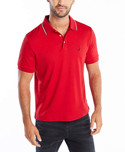 Nautica Herren Poloshirt mit klassischer Passform, kurzärmelig, Kragen mit Zwei Spitzen Polohemd, Nautisches Rot, XL von Nautica