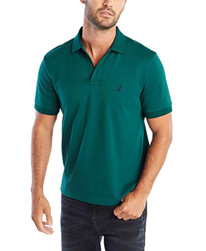 Nautica Herren Klassische Passform, kurzärmelig, einfarbig, weiche Baumwolle Polohemd, Tidal Green Solid, L von Nautica