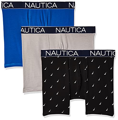 Nautica Herren Klassische Unterwäsche, Baumwolle, Stretch, 3er-Pack Retroshorts, Sea Cobalt/Legierung/Segel Printblack Weiß, Medium von Nautica