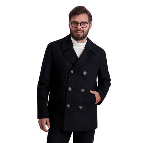 Nautica Herren Peacoat Zweireihiger Wintermantel aus Wollmischung Pijacke, schwarz, Medium von Nautica