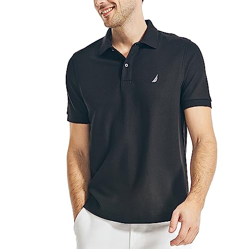 Nautica Herren Klassisches kurzen Ärmeln Poloshirt, True Black, L von Nautica