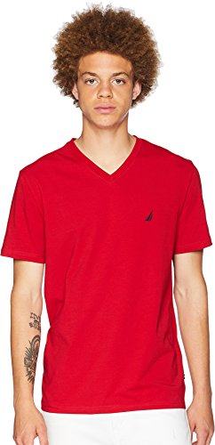 Nautica Herren Kurzarm Solid Slim Fit V-Ausschnitt T-Shirt, Nautisches Rot, XL von Nautica