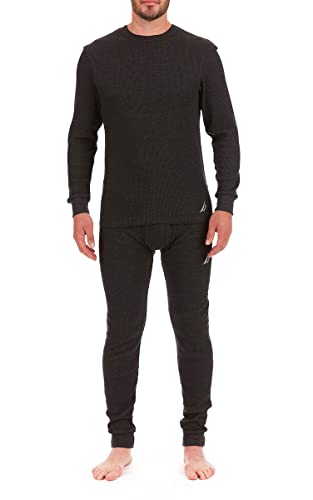 Nautica Herren Langarm Base Layer Set Rundhals Waffel Thermounterwäsche Oberteil und Unterteil Set, Dunkelgrau, Small von Nautica