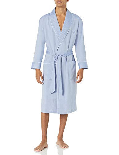 Nautica Herren Long-Sleeve Lightweight Cotton Woven-Robe Bademantel, Blaue Knochen, X-Large von Nautica