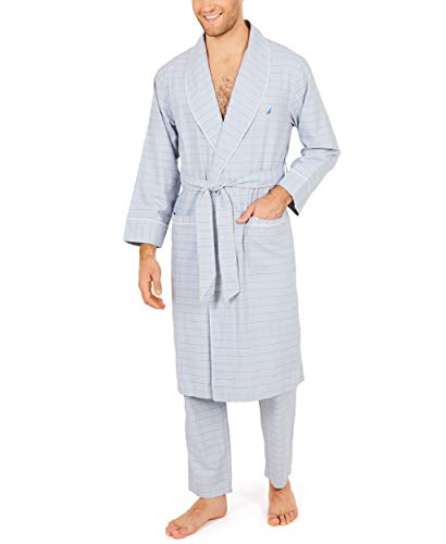 Nautica Herren Long-Sleeve Lightweight Cotton Woven-Robe Bademantel, grau, X-Large von Nautica
