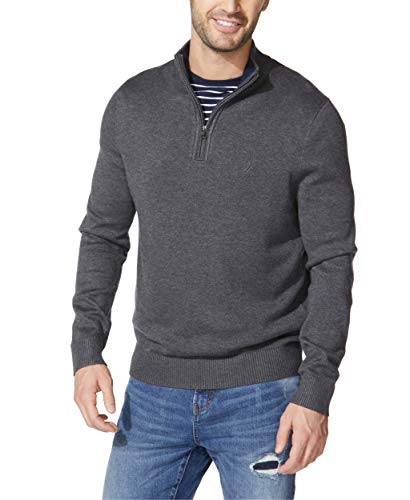 Nautica Herren Men's Quarter-Zip Sweater Pullover, Dunkelgrau meliert, L von Nautica