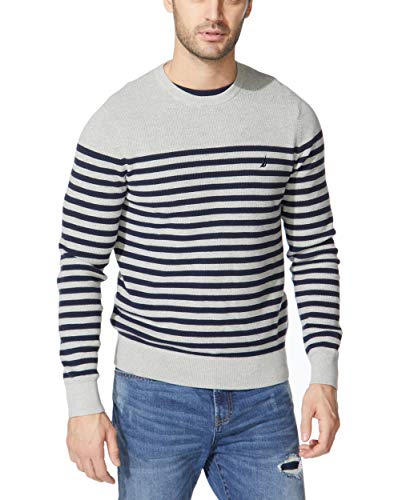 Nautica Herren Men's Stripe Knit Sweater Pullover, Grey Heather, Groß von Nautica