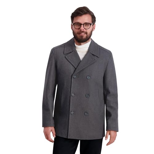 Nautica Herren Peacoat Zweireihiger Wintermantel aus Wollmischung Pijacke, Dunkelgrau, L von Nautica