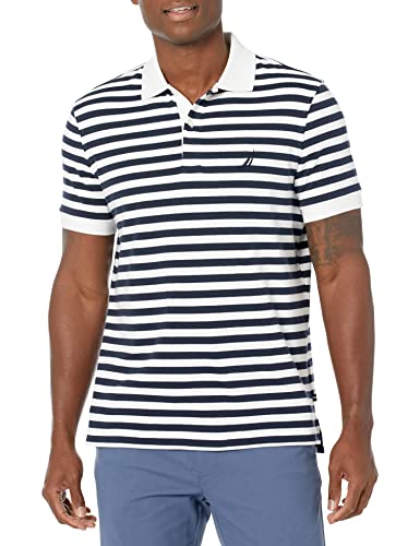 Nautica Herren Poloshirt, Klassische Passform, 100% Baumwolle, weich, kurzärmelig, gestreift, Bright White, X-Groß von Nautica