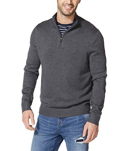 Nautica Herren Quarter Zip Pullover, Dunkelgrau meliert, Mittel von Nautica