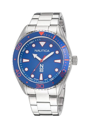 Nautica Herren Quarz Edelstahl Armband Silber 22 Casual Armbanduhr (Modell: NAPFWS221), Silber, Armband von Nautica