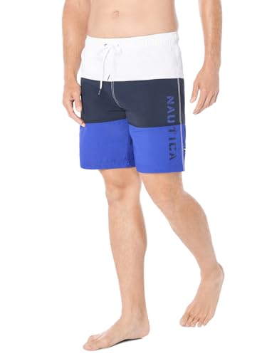 Nautica Herren Quick Dry Classic Logo Tri-Block Series Badehose, Helles Kobaltblau, XX-Large von Nautica