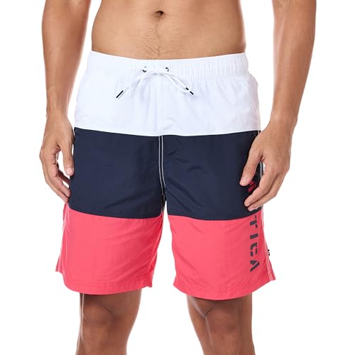 Nautica Herren Quick Dry Classic Logo Tri-Block Series Badehose, Melone, Beere, XL von Nautica