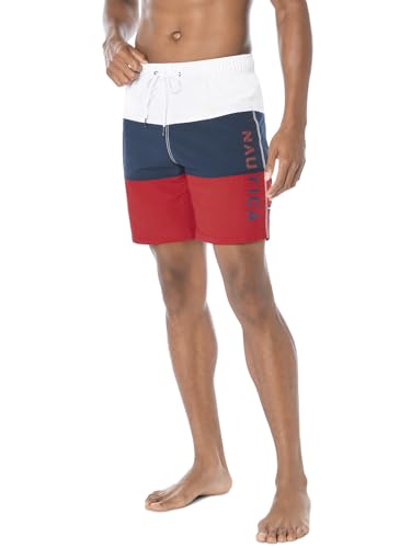 Nautica Herren Schnell Trocknende Klassischem Logo, Tri-Block-Serie Badehose, Nautisches Rot, Medium von Nautica
