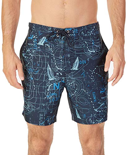 Nautica Herren Quick Dry Half Elastic Waist Printed Swim Trunk Badehose, Navy, Large von Nautica