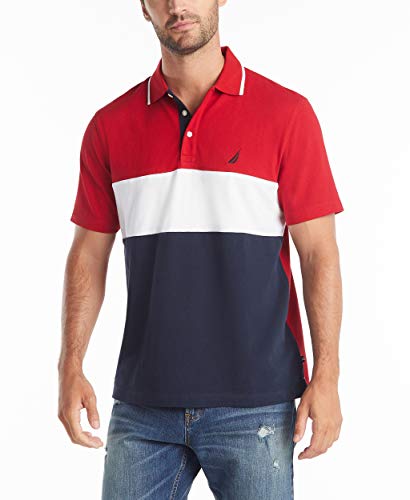 Nautica Herren Short Sleeve 100% Cotton Pique Color Block Polo Shirt Polohemd, Nautisches Rot, XX-Large von Nautica