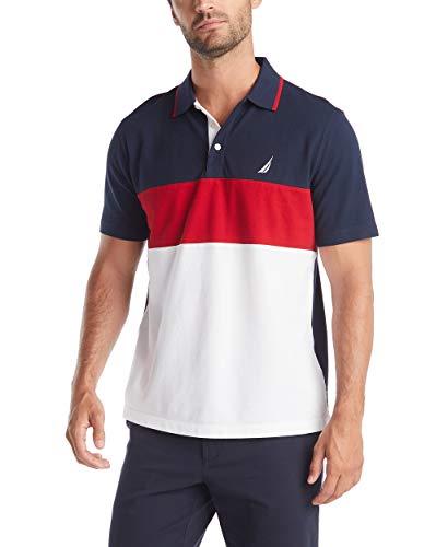 Nautica Herren Short Sleeve 100% Cotton Pique Color Block Poloshirt, Navy, L EU von Nautica