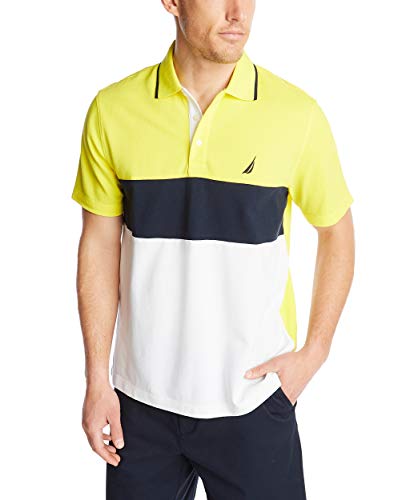 Nautica Herren Short Sleeve 100% Cotton Pique Color Block Poloshirt, Strahlendes Gelb, 3XL EU von Nautica