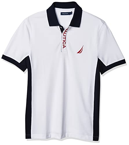 Nautica Herren Short Sleeve Color Block Performance Pique Polo Shirt Polohemd, Bright White, X-Groß von Nautica