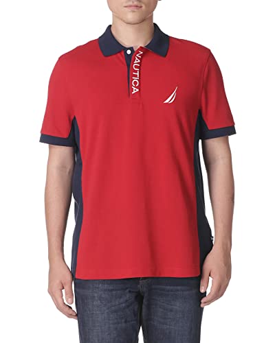 Nautica Herren kurzen Ärmeln, Farbblock-Design, Piqué-Poloshirt Polohemd, Nautisches Rot, X-Groß von Nautica