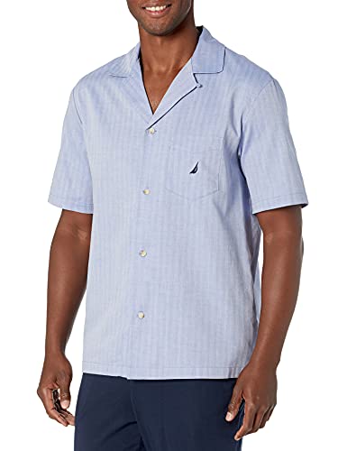 Nautica Herren Short Sleeve Cotton Button Down Woven Pajama Top Pyjamaoberteil, Blau (Ws90s7), Mittel von Nautica