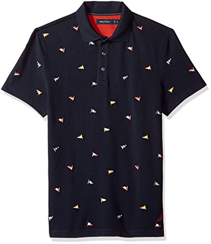 Nautica Herren Short Sleeve Slim Fit Fashion Print Polo Shirt Poloshirt, True Navy, X-Groß von Nautica