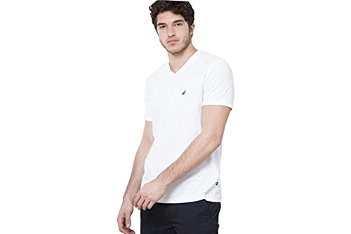 Nautica Herren Short Sleeve Solid Slim Fit V-Neck T-Shirt, Bright White, Mittel von Nautica