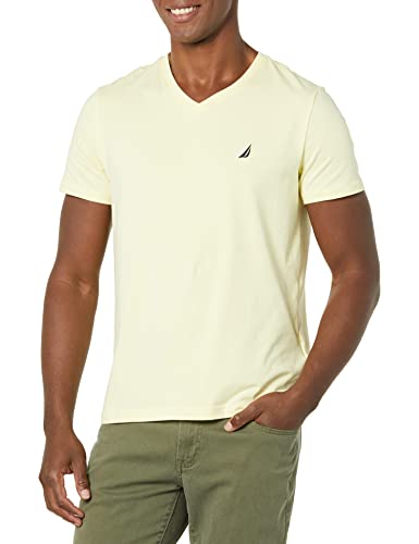 Nautica Herren Short Sleeve Solid Slim Fit V-Neck T-Shirt, Französische Vanille, Groß von Nautica