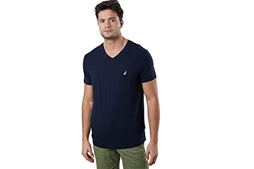 Nautica Herren Short Sleeve Solid Slim Fit V-Neck T-Shirt, Navy, Mittel von Nautica