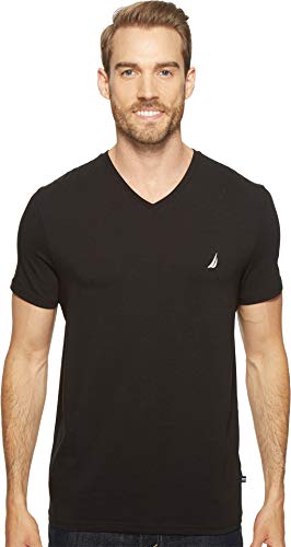 Nautica Herren Short Sleeve Solid Slim Fit V-Neck T-Shirt, True Black, Groß von Nautica