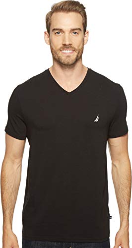 Nautica Herren Short Sleeve Solid Slim Fit V-Neck T-Shirt, True Black, X-Groß von Nautica