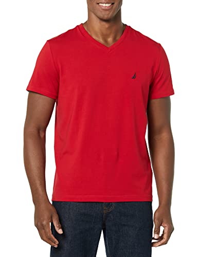 Nautica Herren Short Sleeve Solid Slim Fit V-Neck T-Shirt, rot, X-Groß von Nautica