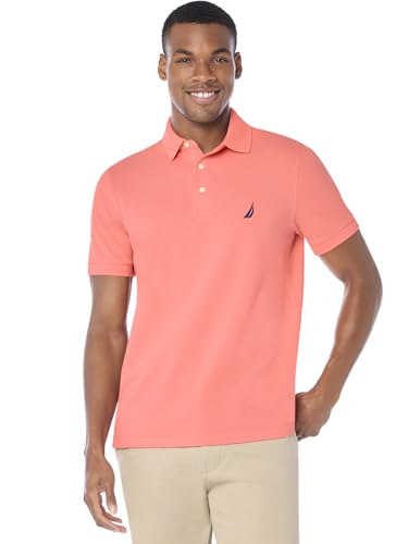 Nautica Herren Kurzärmeliges Poloshirt aus Stretch-Baumwoll-piqué Polohemd, Blasskoralle, Klein von Nautica