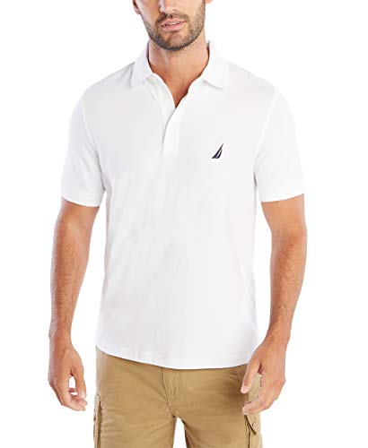 Nautica Herren Short Sleeve Solid Stretch Cotton Pique Polo Shirt Poloshirt, Bright White, Groß von Nautica