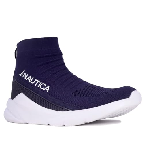 Nautica Herren-Socken-Sneaker mit extra Knöchelstütze (Slip-On/Lace-Up), Marineblau-weißsortiert, 43 EU von Nautica