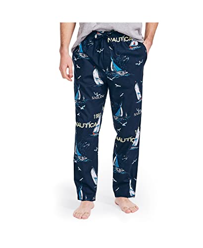 Nautica Herren Soft Woven 100% Cotton Elastic Waistband Sleep Pajama Pant Pyjamahose, Segelboot Blau, M EU von Nautica