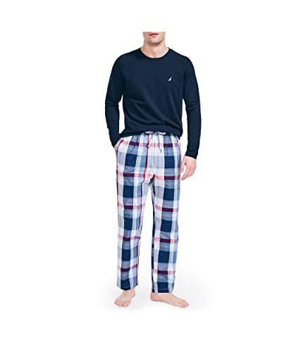 Nautica Herren Soft Woven 100% Cotton Elastic Waistband Sleep Pant pajama bottoms, Rot / Blau, L EU von Nautica