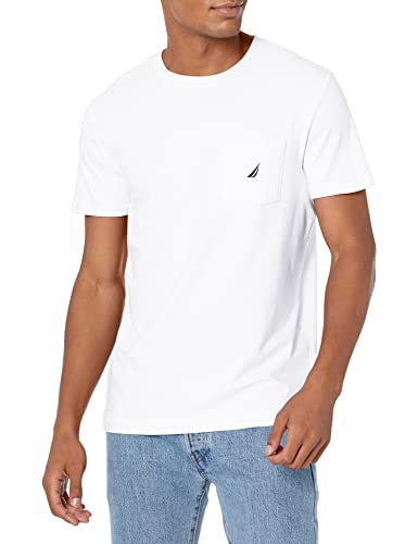 Nautica Herren Solid Crew Neck Short Sleeve Pocket T-Shirt Unterhemd, Weiß, Groß von Nautica