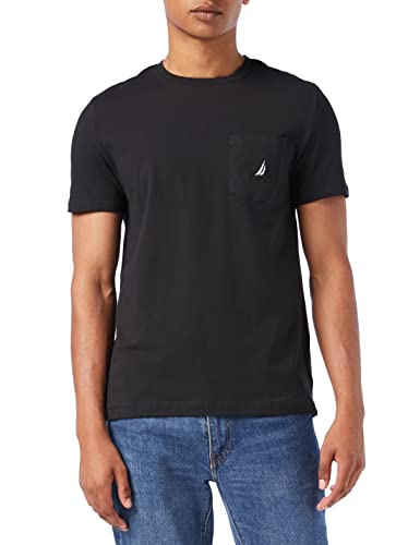 Nautica Herren Solides T-Shirt mit Rundhalsausschnitt, kurzärmelig und mit Tasche Unterhemd, schwarz, Mittel von Nautica