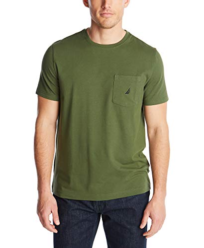 Nautica Herren Solid Crew Neck Short Sleeve Pocket T-shirt T Shirt, Kiefernwald Grün, L EU von Nautica