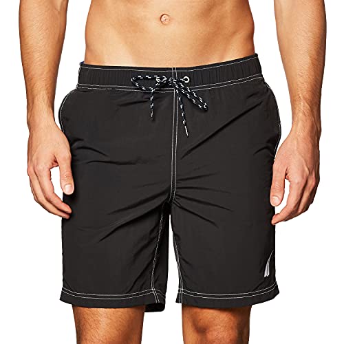 Nautica Herren Solid Quick Dry Classic Logo Swim Trunk Badehose, True Black, M EU von Nautica