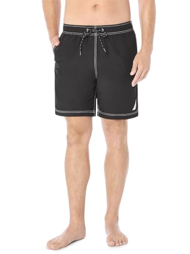 Nautica Herren Solide Schnell Trocknende Klassischem Logo Badehose, True Black, X-Large von Nautica