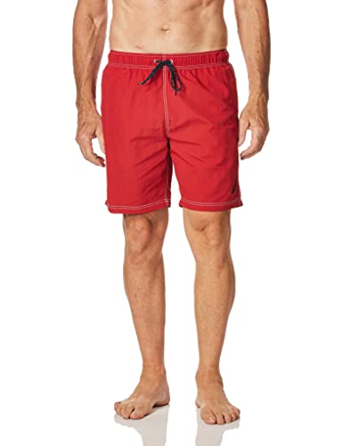 Nautica Herren Solide schnell trocknende Badehose mit klassischem Logo Schwimm-Slips, Nautisches Rot, Small von Nautica