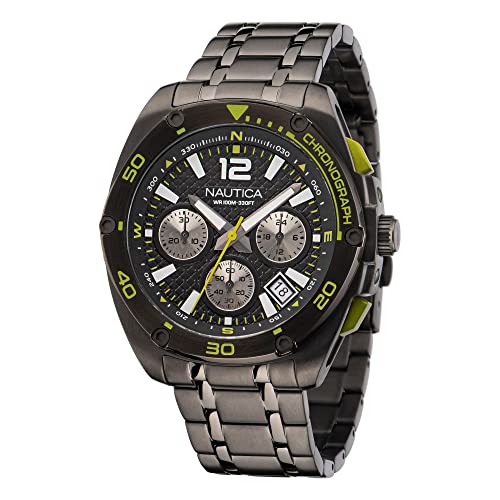 Nautica Herren Tin Can Bay Chrono IP Gunmetal Edelstahl Armbanduhr (Modell: NAPTCF210), schwarz von Nautica